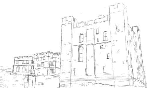 Pencil drawing of a castle.